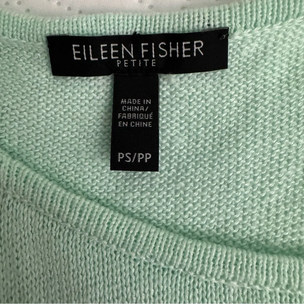 Eileen Fisher Aurora Green Organic Linen Knit Crop Sweater Top Size Petite Small - Picture 10 of 11